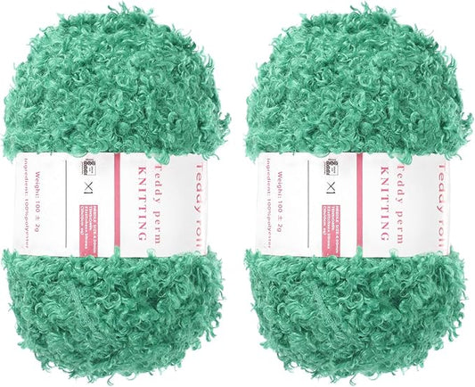 MECCANIXITY 2 Skeins Fur Yarn Soft Fluffy Chunky Yarn Fuzzy Eyelash Yarn Lake Green for Crocheting Knit Clothes Bag - 55Yard/50m, 3.14ozx2