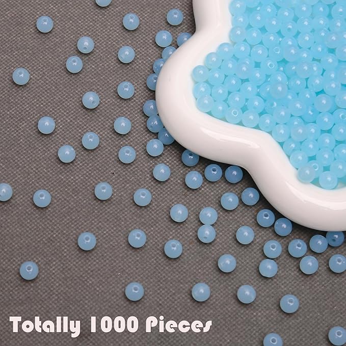 bonny boxx 1000pcs 6mm jelly light blue acrylic round beads, smooth transparent acrylic balls, plastic resin gumball bubblegum chunky beads for necklace & bracelet making, crafting supplies