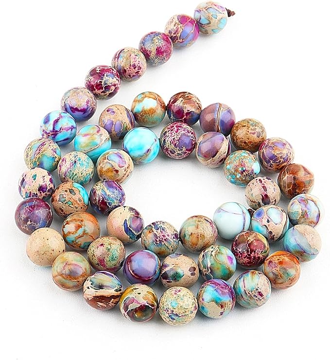 Stone Gemstone for Jewelry Making - 8mm Purple Sea Sediment Beads for Bracelets, Semi Precious Round Japser (44-47pcs, 8mm)