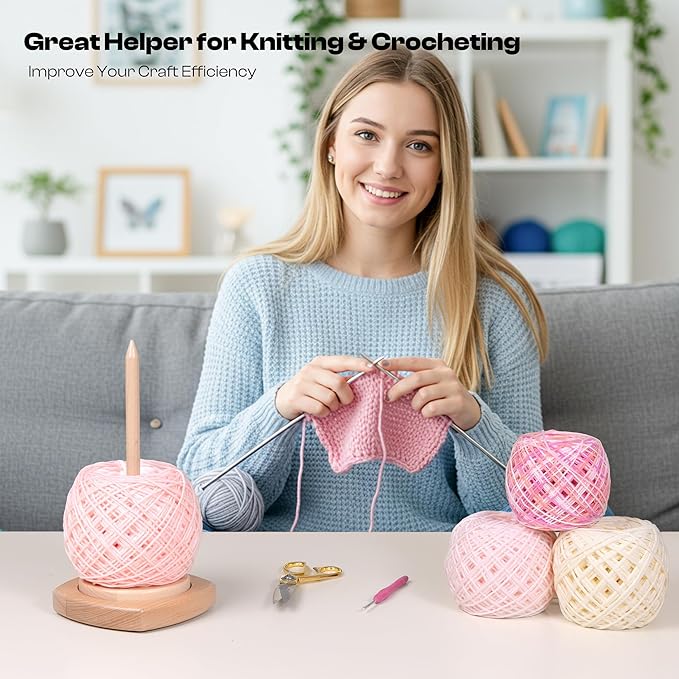 Caydo Wooden Yarn Holder for Knitting and Crocheting, Easy Install and Operate Yarn Spinner Holder, Yarn Spinner with Yarn Storage, Perfect Crochet Gift for Craft Enthusiasts - Large