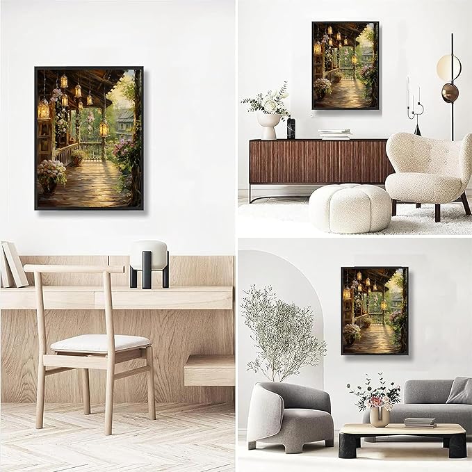 Landscape Paint by Numbers for Adults with Framed Canvas - with Wooden Easel, Scenery Paint by Number on Canvas, Acrylic Oil Painting Kits with Brushes Nice Gift Box for Home Wall Decor (12x16 inch)