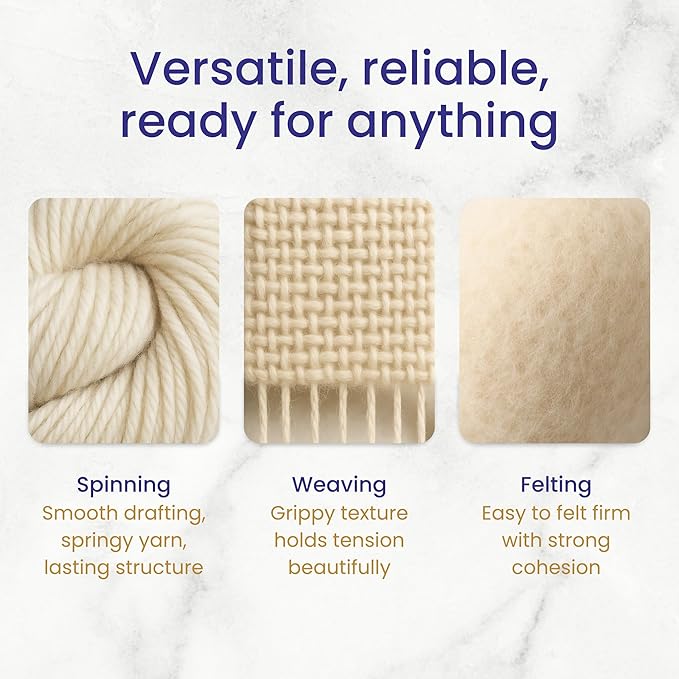 Revolution Fibers Corriedale Wool Roving 1 lb (16 Ounces) for Spinning | Soft Chunky Jumbo Yarn for Arm Knitting Blanket |100% Natural Undyed (Off-White) Wool Yarn Bulk, Felting Core, Carded Stuffing