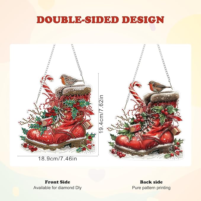 HEIBAGO Winter Boots Diamond Art Hanging Kits for Adults Kids, 5D Special Shaped Crystal Diamond Painting Kit, DIY Pattern Window Pendant Gem Art Kit for Home Wall Decor 8.3 x 8.3 Inch
