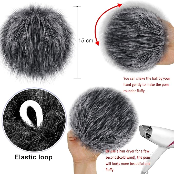 SIQUK 18 Pieces Pom Pom for Hats 6 Inch Large Faux Fur Pom Pom Balls with Elastic Loop for Hats Bags Scarves Gloves Keychains Knitting Crafts