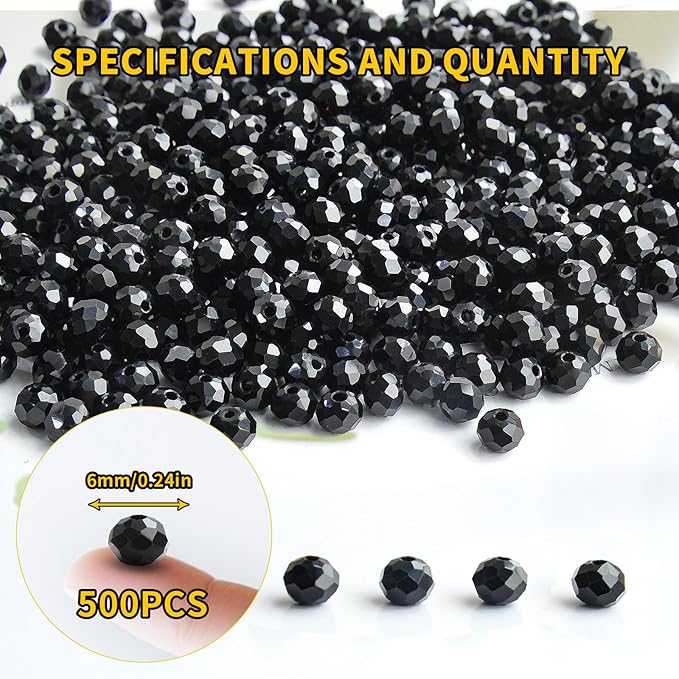laopottbeads 500pcs 6mm crystal glass beads for jewelry making beads for bracelets necklace pendants making supplies(black)