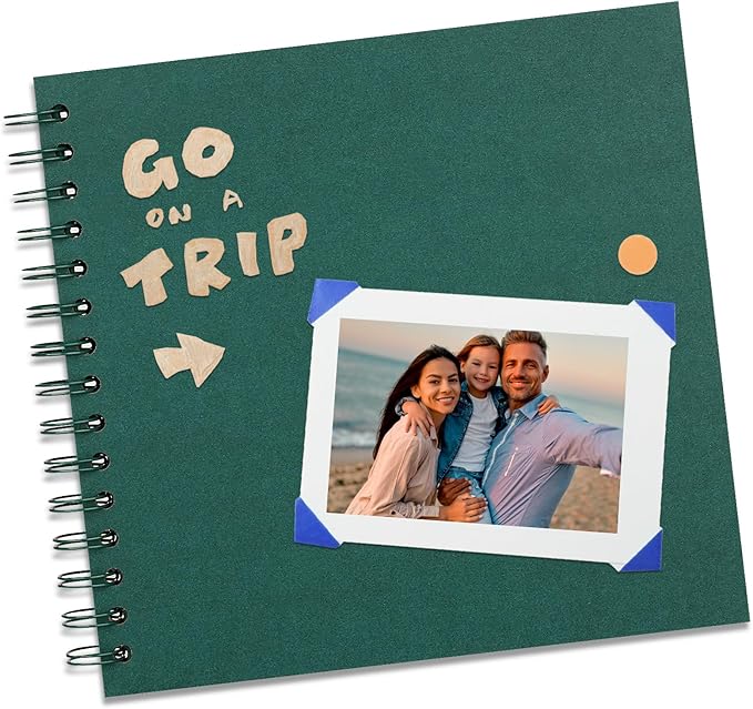 8X8 Inch DIY Scrapbook Photo Album, Kraft Blank Paper Scrap Book 40 Pages Memory Book for Wedding Family, Dark Green