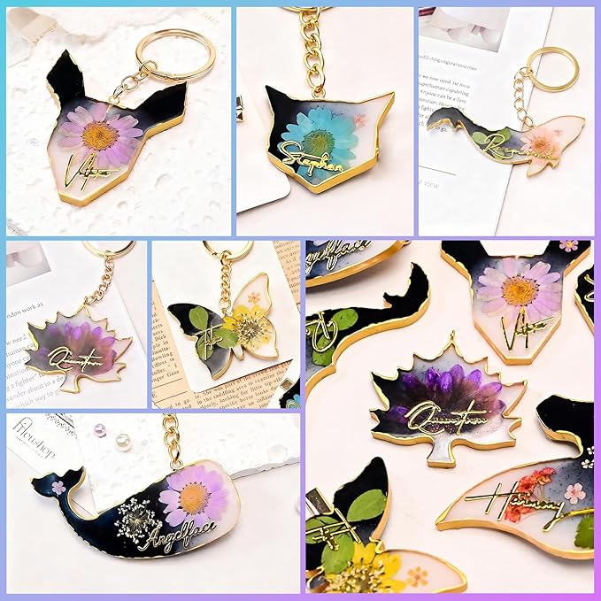 228pcs Resin Keychain Molds, UV Resin Molds for Beginner, Animal Leaf Shape Silicone Molds for Keychain Jewelry Pendant Making