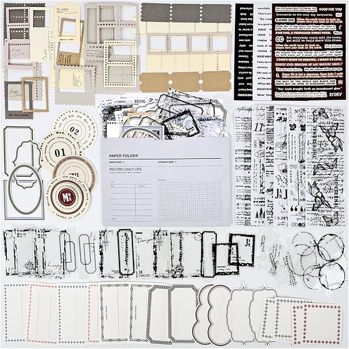 Diuhofart Vintage Scrapbooking Supplies Kit, 80Pcs Diecut Film Strips Photo Frames Stickers for Junk Journal Supplies, Scrap Booking Materials, Quote Stickers for Journaling, Collage, Crafts Arts