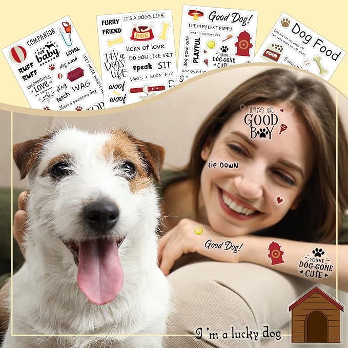 Geyee 20 Sheets Scrapbook Dog Stickers Dog Phrases Clear Waterproof Puppy Paw Print Stickers with Sayings Word for Adult Scrapbooking DIY Crafts Album Laptop Decor, 4 x 6 Inch