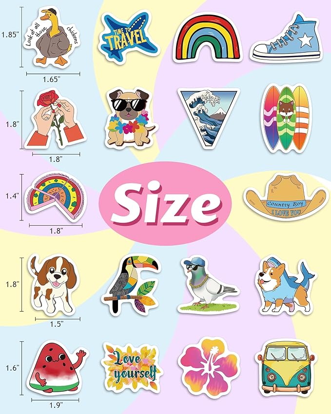 greingways 100 pcs water bottle stickers for kids classroom, waterproof stickers for laptop scrapbook skateboard, vinyl cute sticker packs for teens boys girls adults
