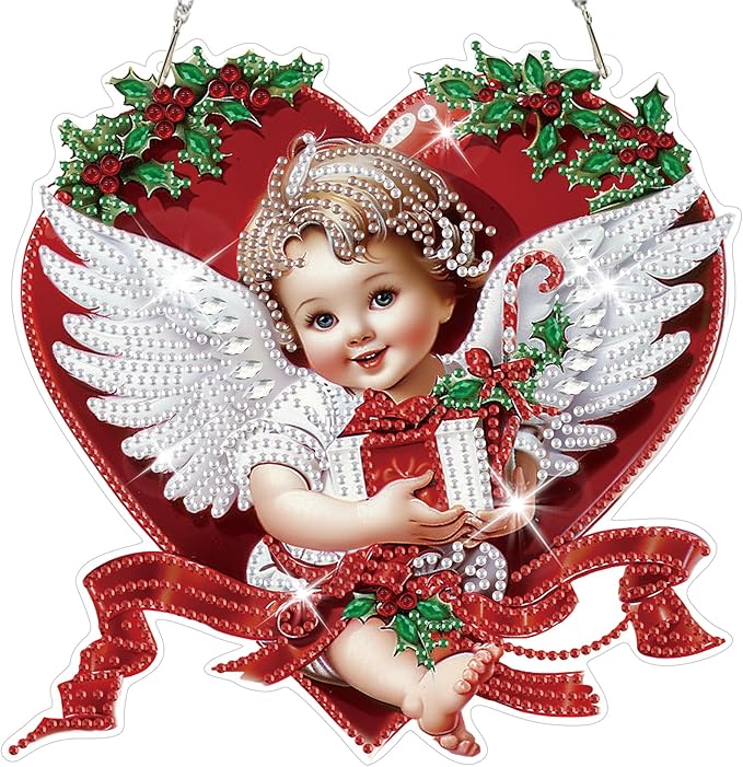 HEIBAGO Angel Diamond Art Hanging Kits for Adults Kids, 5D Special Shaped Crystal Diamond Painting Kit Cupid, DIY Pattern Window Pendant Gem Art Kit for Home Wall Decor 8.3 x 8.3 Inch