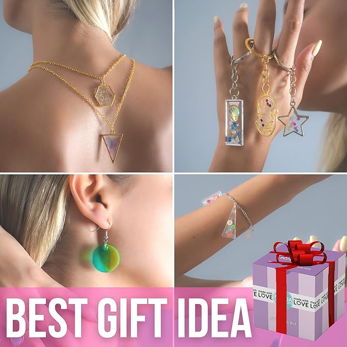 MODDA UV Resin Jewelry Making Kit, UV Lamp & Video Course Included, DIY Resin Kit for Adults, Teen Girls, Beginners with Molds, Glitters & Accessories