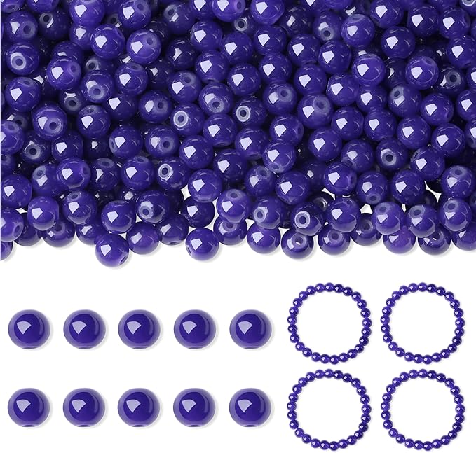 500Pcs Navy Blue Crystal Round Glass Beads for Earring Necklaces Bracelets, 8mm Glass Crystal Beads for Bracelet Making Kits DIY Crafts(Navy Blue)