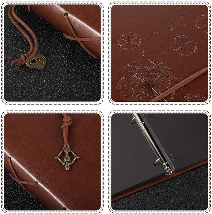 ThxMadam Leather Scrapbook Album 60 Pages Vintage Love Photo Album,11 * 8.1 Inch Scrapbook for Couples-DIY Memory Book,Birthday/Wedding Guest Book Gift for Anniversary Mother's Day