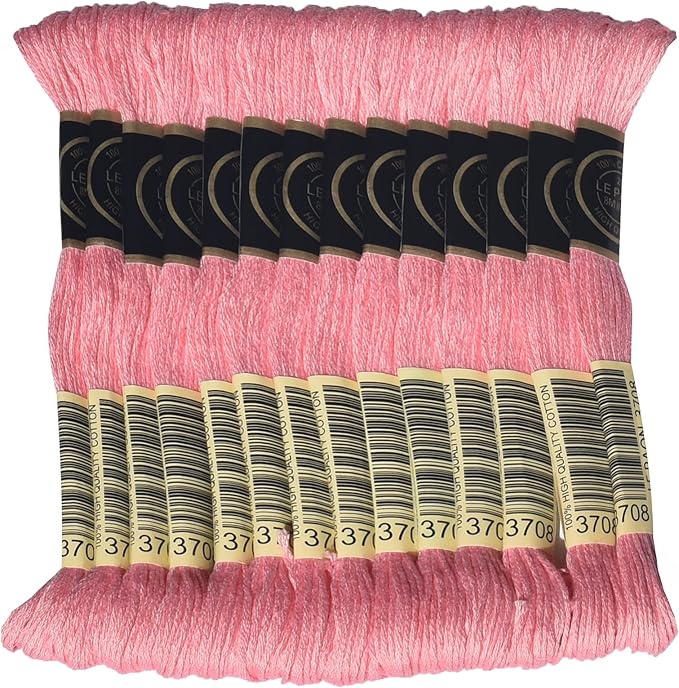 LE PAON Embroidery Floss, 14-Pack Six Strands 100% Long Staple Cotton Embroidery Thread, 8.7-Yard，Color Number：3708,Light Melon
