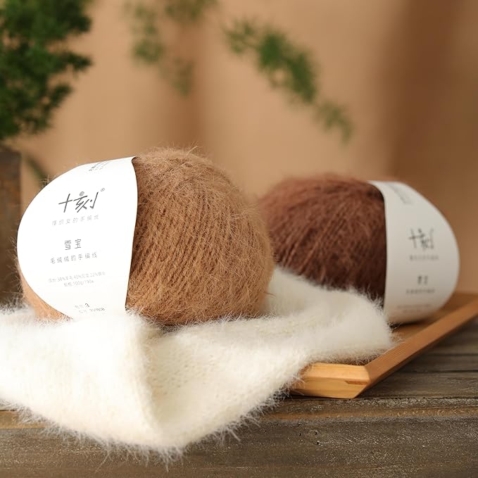 Snowbaby Wool Acrylic Blend Long Pile Yarn,(Worsted) Warm and Luxurious Fuzzy Yarn for Knitting and Crocheting DIY Hats Scarves Sweaters, 2 * 3.52oz/100g 207yds(03-Camel)