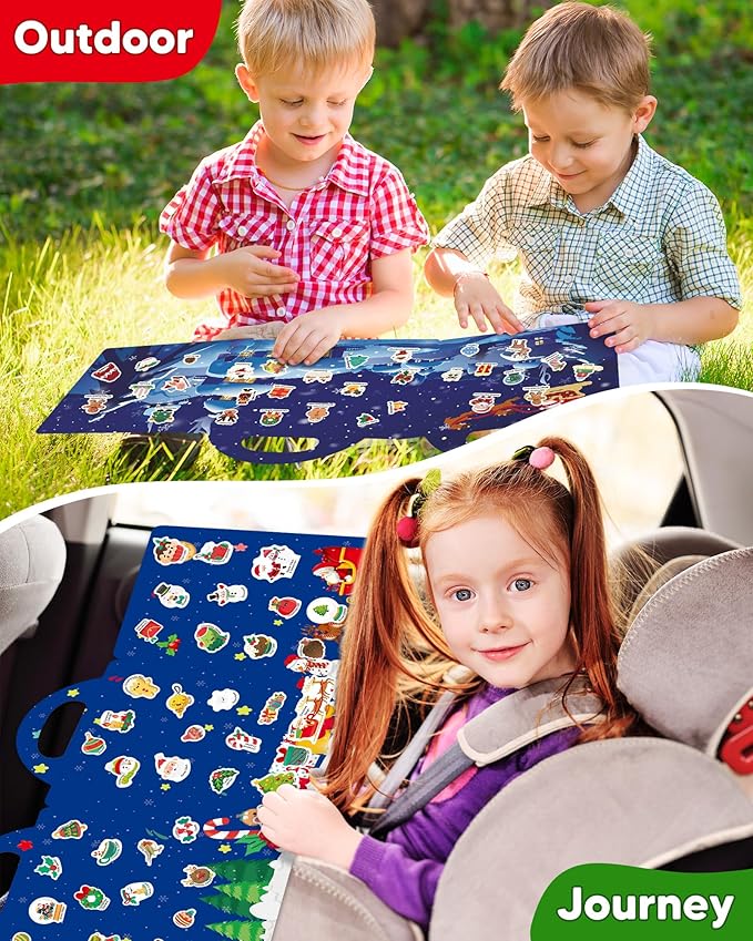 walenced reusable sticker book for toddlers, stickers for kids, toddler sticker book, toddler craft activities, toddler travel toys ages 3 and up boy girl birthday gifts - christmas
