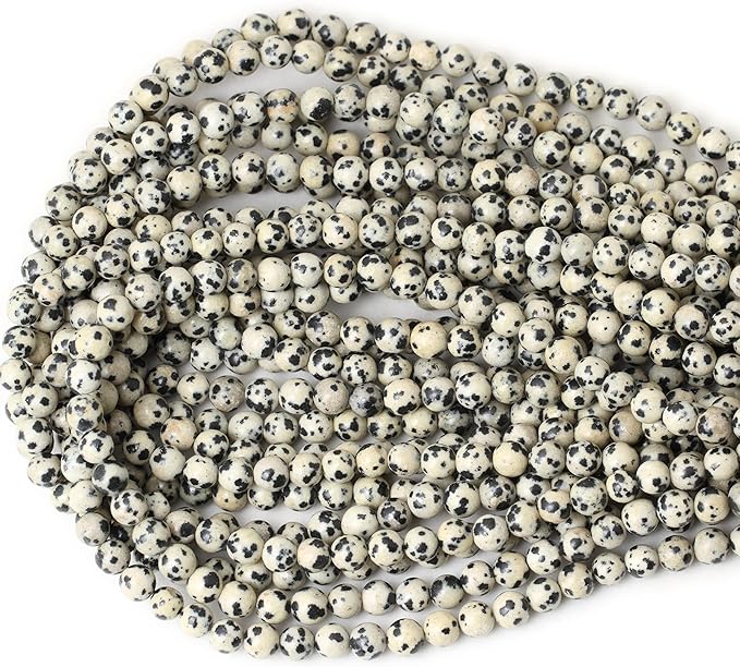 cheavian 60pcs 6mm natural dalmatian stone round loose beads for jewelry making diy findings 1 strand 15"