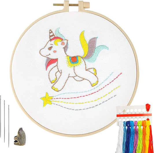 embroidery kit for beginners adults, adult starter cross stitch kit needlepoint complete diy kit with unique patterns, hoop, colorful threads, tools, step by step instructions & video tutorial