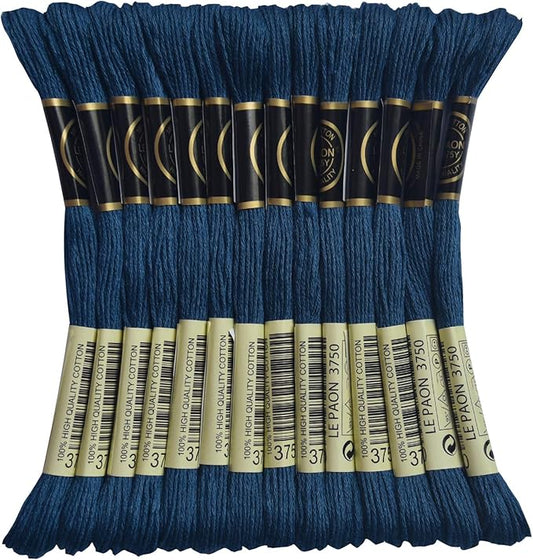 LE PAON Embroidery Floss, 14-Pack Six Strands 100% Long Staple Cotton Embroidery Thread, 8.7-Yard，Color Number：3750,Dark Antique Violet