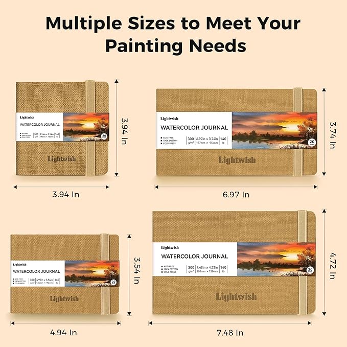 Watercolor Journal - 100% Cotton Cold Press Paper | 20 Sheets 40 Pages | 300GSM (140lb) | PU Leather Cover Watercolor Sketch Books for Artists Painting,Mixed Media7.5 in x 4.7 in