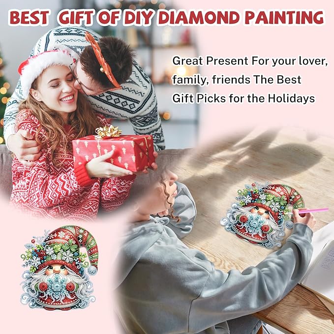 Bowetile Christmas Diamond Art Hanging Kits for Adults, Gnome Diamond Art Suncatchers, 5D Special Shape Diamond Painting Pendant Window Ornament Christmas Gifts for Home Door Wall Decor
