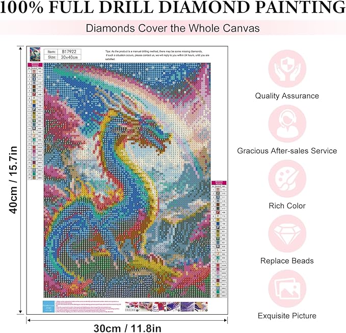 Yezavesu Dragon Diamond Art Kits for Adults, Dragon Diamond Painting Kit for Beginners, 5D DIY Round Full Drill Painting with Gem Art Craft Kits for Home Wall Decor 12x16 Inch