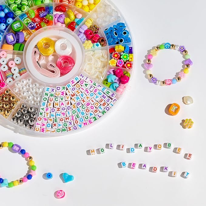 bead bracelet making kit-600pcs beads for friendship bracelet making kit multicolor bead letter alphabet stars heart ojo pony beads for diy necklace jewelry accessories christmas gift for kids girls