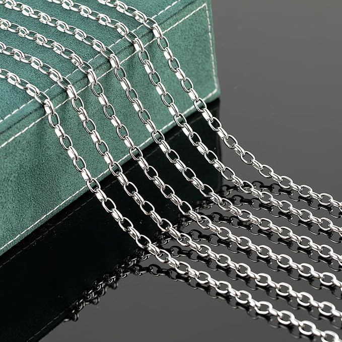 UMAOKANG 16.4 Feet Stainless Steel Jewelry Making Chain Oval Chains Bulk with Jewelry Findings Men and Women Necklace DIY