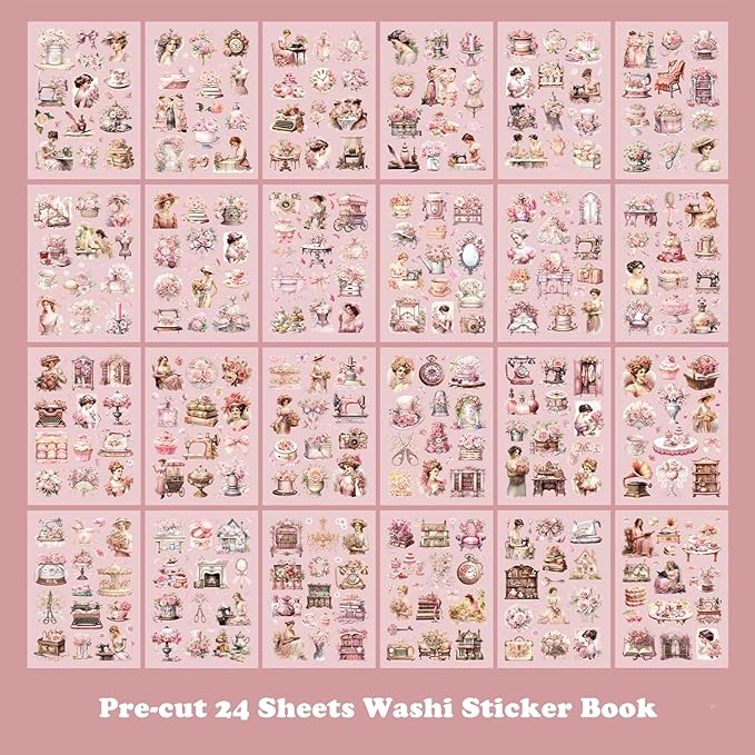 Scrapbook Sticker Book, 450+ Pre-cut Aesthetic Journal Stickers, Scrapbooking Stickers for Adults, Vintage Decorative Decals, Sticker Book for Adults for Journaling, Scrapbooking, Collage, Card Making