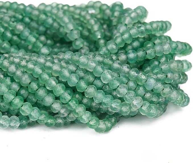 2 Strands Colored Green Aventurine Jade Beads for Jewerly Making, 3 * 4mm Faceted Rondelle Gemstone Crystal Beads for DIY Bracelet Necklace Crafts