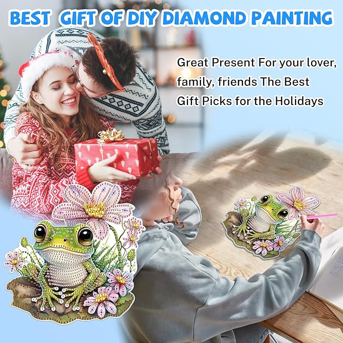 Bowetile Frog Diamond Art Hanging Kits for Adults, 5D Special Shape Diamond Painting Pendant Kits, Animal Gem Art Suncatchers Painting Ornament for Home Garden Wall Decor