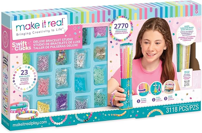 Make It Real Swift Clicks Deluxe Bracelet Studio - Create Colorful Friendship Bracelets with Swift Clicks Deluxe Design Tool - Includes Beads and Charms
