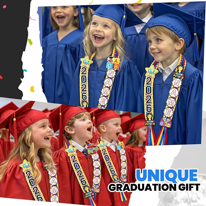 Juexica Kindergarten Graduation Ribbon Leis Class of 2026 Braided Necklace Making Kit with Alphabetic Decorative Cards Preschool Kids Grad Graduation Party Gifts(Red, Yellow, Blue)