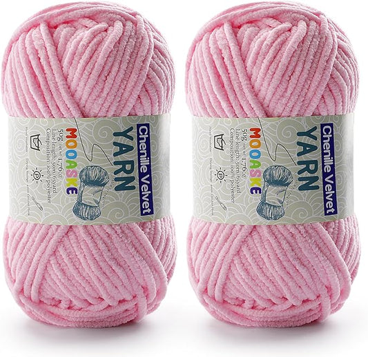 2 Pac Chenille Yarn for Crocheting - Blanket Yarn for Crocheting - Fluffy Yarn for Crochet, Baby Yarn for Crocheting Soft Blankets Weight Per Roll 50g/1.76oz, Length 60m/65yard (Light Pink)