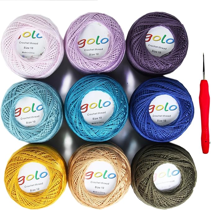 golo Crochet Thread Size 10 Embroidery Thread 10g X 9 Crochet Yarn for Hand Knitting