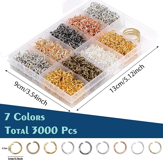 5 mm Jump Rings for Jewelry Making 7 Colors 3000 Pcs Stainless Steel Jump Rings with Open/Close Tools for Necklace Bracelet Repair Keychains Jewelry Making Supplies(5mm/0.2")