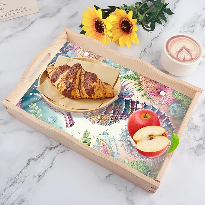 AiYuanzsh 5D Diamond Art Tray with Handle for Adults DIY Diamond Art Plate Kits Seahorse Picture Diamond Art Painting Dinner Plate for Coffee Living Room Home Organizer Parties Family Gatherings