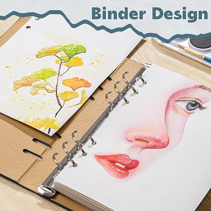 Prudiut 30 Sheets Watercolor Sketchbook, 140 lb/300 GSM Watercolor Journal Cold Press Watercolor Paper Watercolor Notebook for Painting, Drawing, Mixed Media(9.1x6.3 in)