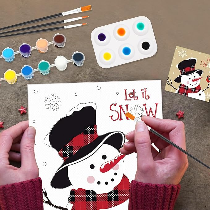 Ctosree 12 Pack Pre Drawn Canvas Kit for Painting Sip and Art Paint Kit for Adults Pre Painted Canvas Party Favors for DIY Holiday Party Date Night Gifts (Cute Xmas,8 x 8 Inch)