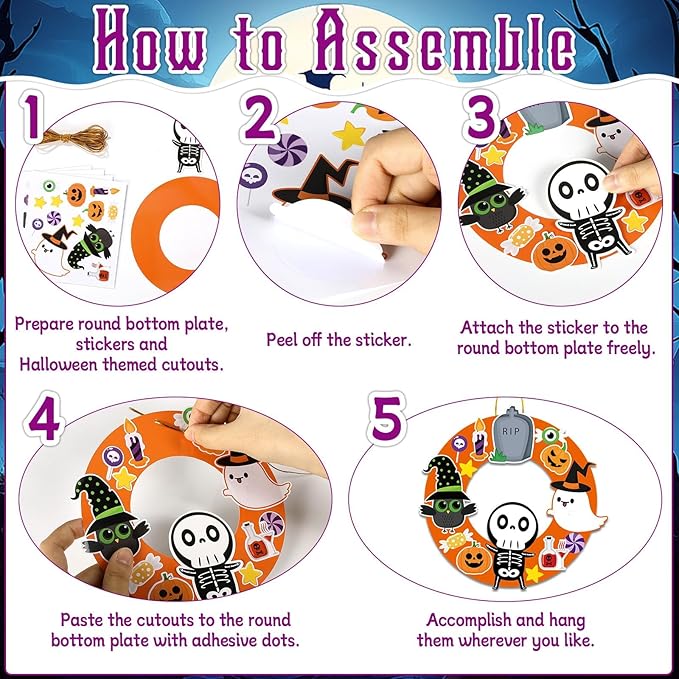 36 Sets Halloween Wreath Craft Kits DIY Hanging Wreath Ornaments Halloween Paper Hanging Ornaments Make Your Own Pumpkins Ghost Witch Bats Paper Art Craft for School Home Party Decor Activities