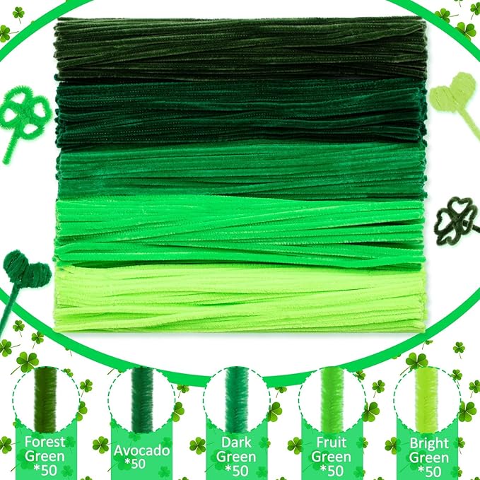 Peryiter 371 Pipe Cleaners Flowers Set, Mixed Colors Chenille Stems Bulk with Floral Wires, Gardening Tape, Stamen for DIY Flower Making Kit, Gift Idea for Mother's Day(Green)