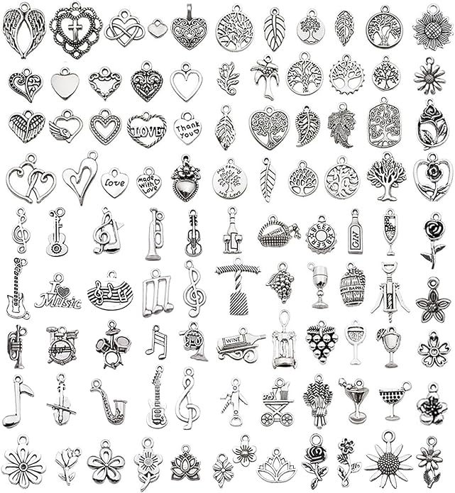 100 Pieces Jewelry Making Charms Pendants for Bracelet Bulk lot Necklace Earrings Keychain Charms Beads DIY Kit Trendy Craft