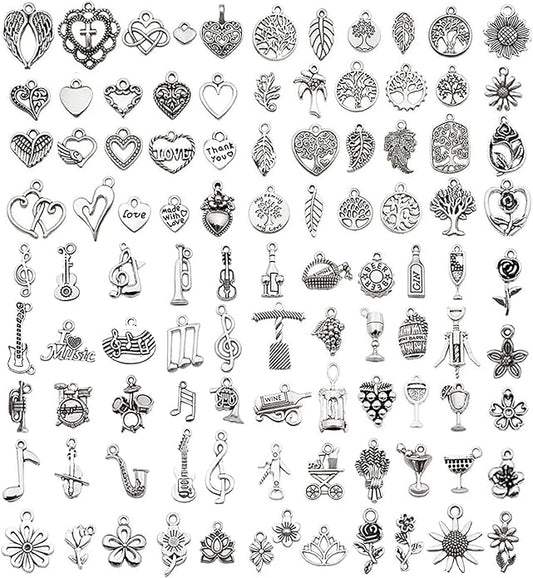 100 Pieces Jewelry Making Charms Pendants for Bracelet Bulk lot Necklace Earrings Keychain Charms Beads DIY Kit Trendy Craft