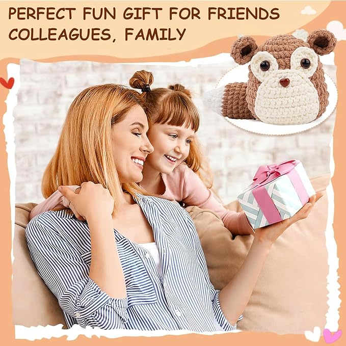 Vanttokeey Crochet Kit for Beginners, Animal Amigurumi Crochet Kits Included, Step-by-Step Video Tutorials, Beginner Crochet Kit for Adults and Kids, Crocheting Starter Set (Squirrel)