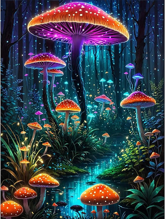 Mushroom Diamond Art Kits for Adults, Forest Diamond Painting Kit for Adults Beginners, 5D DIY Diamond Painting with Round Gem Art Kits for Home Wall Decor 12x16 Inch