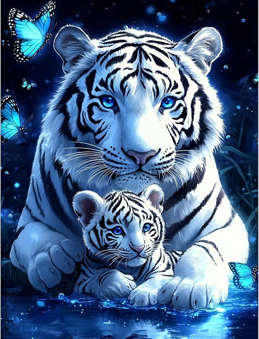 QENSPE 5D Diamond Art Tigers Theme DIY Round Full Drill Diamond Painting Kits for Beginners,Animal Diamond Dots for Adults,Home Wall Decor & Gift Perfect for Relaxation 12x16 inch