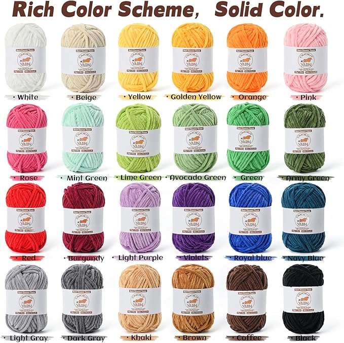 12 Pack Fluffy Velvet Yarn for Crocheting, Chunky Chenille Baby Yarn for Crocheting Soft Blanket, 787 yds Amigurumi Yarns for Knitting, Bulky Multicolored Crochet Yarns Set F