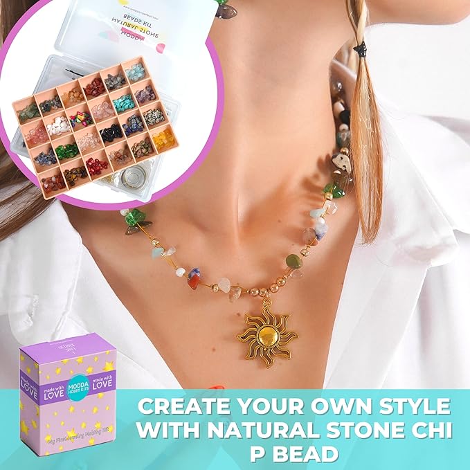 MODDA Natural Stone Jewelry Making Kit - Includes Crystal, Chip Beads, Necklace, Bracelet, Earrings, Ring Making Supplies, Crafts for Adults, Beginners, Christmas Gift for Teens, Girls, Women, Moms