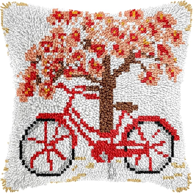 Manzapu Latch Hook Pillow Kits for Adults Beginner 17x17 inch - 43x43 cm Cute Small Shaggy Pillow Making Kits with Pre-Cut Yarn, Coded Canvas ＆ Crochet Hook Tool - Relaxing DIY Craft Gift